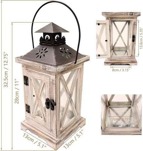 Vintage Wooden Decorative Lantern Candle Holder Rustic Farmhouse Wedding Centerpiece Lantern for Table Mantle Wall Hanging Display Party Home Decor Indoor Outdoor X'mas (Style 1) in Saudi Arabia