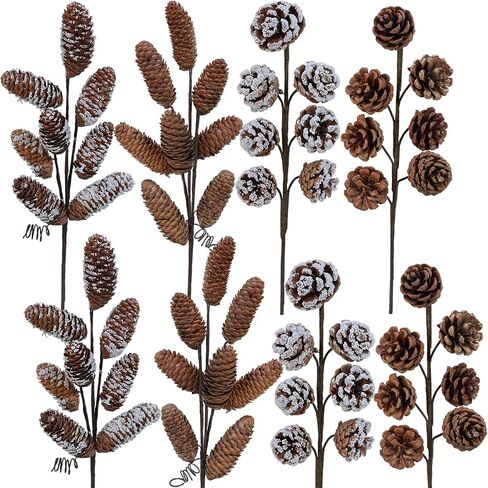 Winlyn 8 Pcs Snowy Natural Pinecone Picks Sprays Christmas Picks Spruce Pine Cones Branches Ornaments 14" Tall for Christmas Tree Rustic Floral Arrangements Wreath Holiday Centerpiece Winter Décor in Saudi Arabia