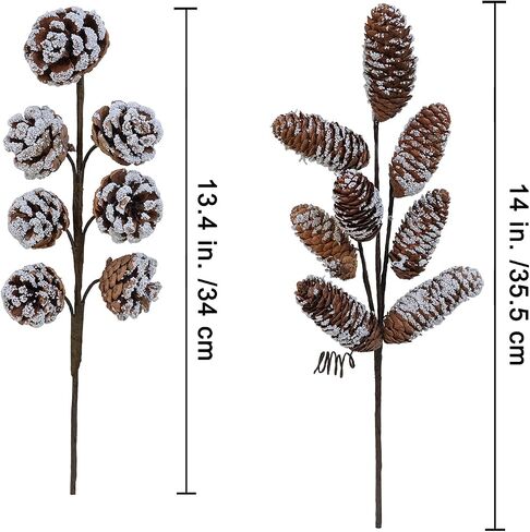 Winlyn 8 Pcs Snowy Natural Pinecone Picks Sprays Christmas Picks Spruce Pine Cones Branches Ornaments 14" Tall for Christmas Tree Rustic Floral Arrangements Wreath Holiday Centerpiece Winter Décor in Saudi Arabia
