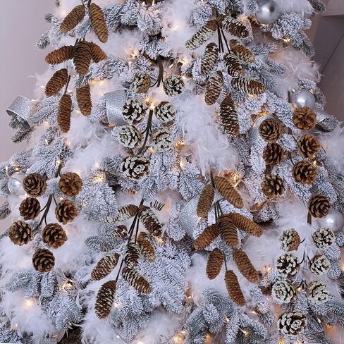 Winlyn 8 Pcs Snowy Natural Pinecone Picks Sprays Christmas Picks Spruce Pine Cones Branches Ornaments 14" Tall for Christmas Tree Rustic Floral Arrangements Wreath Holiday Centerpiece Winter Décor in Saudi Arabia