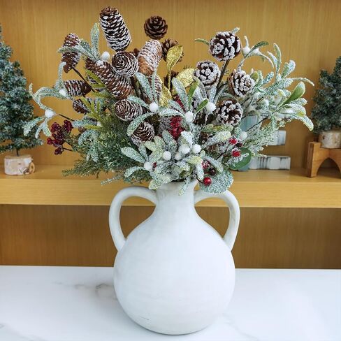 Winlyn 8 Pcs Snowy Natural Pinecone Picks Sprays Christmas Picks Spruce Pine Cones Branches Ornaments 14" Tall for Christmas Tree Rustic Floral Arrangements Wreath Holiday Centerpiece Winter Décor in Saudi Arabia