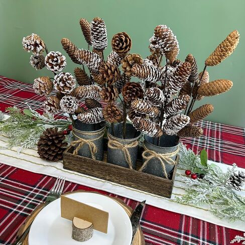 Winlyn 8 Pcs Snowy Natural Pinecone Picks Sprays Christmas Picks Spruce Pine Cones Branches Ornaments 14" Tall for Christmas Tree Rustic Floral Arrangements Wreath Holiday Centerpiece Winter Décor in Saudi Arabia