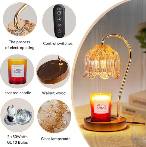 liibodi Candle Warmer Lamp,Electric Candle Lamp Warmer,Dimmable Candle Lamp,Candle Holders for Home Decor,with Timing Function,with 2 Bulbs,with Scented Candle,(Wooden Base, Lily) in Saudi Arabia