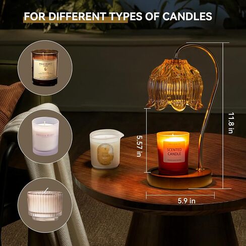 liibodi Candle Warmer Lamp,Electric Candle Lamp Warmer,Dimmable Candle Lamp,Candle Holders for Home Decor,with Timing Function,with 2 Bulbs,with Scented Candle,(Wooden Base, Lily) in Saudi Arabia