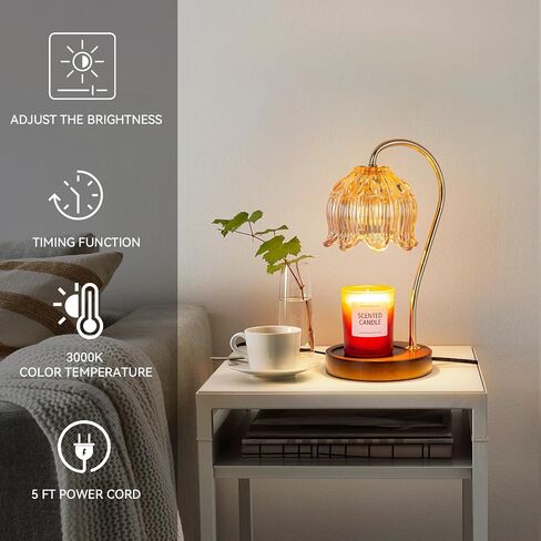 liibodi Candle Warmer Lamp,Electric Candle Lamp Warmer,Dimmable Candle Lamp,Candle Holders for Home Decor,with Timing Function,with 2 Bulbs,with Scented Candle,(Wooden Base, Lily) in Saudi Arabia