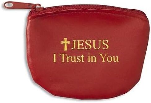 Jesus I Trust in You with Cross Gold Letter Red Rosary Keepsake Jewelry Vinyl Pouch Case in Saudi Arabia