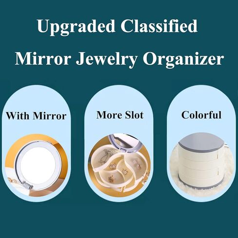 حقيبة تخزين مجوهرات دوارة صغيرة لتنظيم المجوهرات، حامل أقراط صندوق تخزين مجوهرات مرآة للنساء، علبة مجوهرات دوارة للسفر مكونة من 4 طبقات مع غطاء لقلائد الأقراط in Kuwait