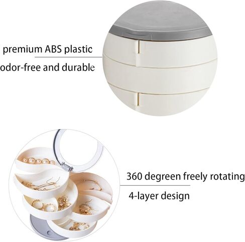 حقيبة تخزين مجوهرات دوارة صغيرة لتنظيم المجوهرات، حامل أقراط صندوق تخزين مجوهرات مرآة للنساء، علبة مجوهرات دوارة للسفر مكونة من 4 طبقات مع غطاء لقلائد الأقراط in Kuwait