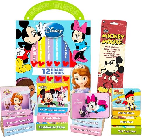Disney Junior Board Books My First Library Mickey Mouse Board Book Set for Toddlers ~ Bundle Pack of 12 Mickey Mouse Board Book Blocks with Mickey Mouse Stickers (Mickey Mouse Books) in Saudi Arabia