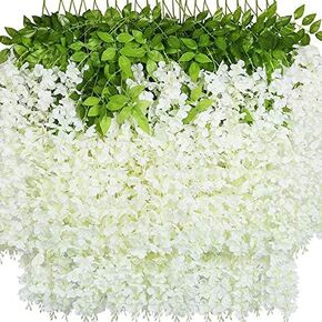 40 Pack Wisteria Flower Vines Garland, 3.75 Feet Artificial Flower Strings, Fake Hanging Flowers, Silk Wisteria Garland Flowers, Wisteria Vine for Wedding, Garden, Wall Decoration (Yellow)