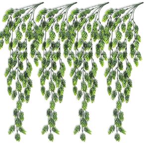 Ollain Artificial Flowers Vine Garland 4pcs Bush Fake Hops Flower Stems Artificial Hanging Plants in Frosted Green for Indoor Outdoor Festive Wedding Party Home Office Decoration in Kuwait