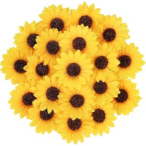 Levana.m 50pcs رؤوس عباد الشمس وهمية، 3.94 بوصة عباد الشمس الزهور الاصطناعية الحرير الأصفر عباد الشمس ديكور DIY بها بنفسك حفل زفاف الطفل دش الزفاف دش ديكورات المنزل in Kuwait