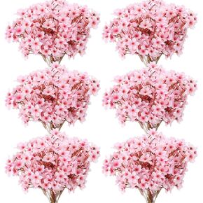 Tigeen 25 Pcs Artificial Cherry Blossom Flower Silk Cherry Blossom Branches 15.7 Inch Fake Floral Branches Bundles Faux Cherry Blossom Stems for Vase Home Wedding Table Centerpiece (Pink)