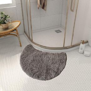Quadrant Curved Bath Mat, Semi Circular Shower Mat,Microfibre Corner Shower Mats Non Slip, Fluffy Washable Curved Bath Mat Rug (Gray) in Kuwait