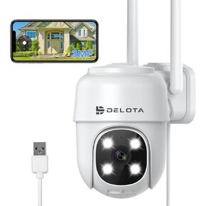 DLT-DELOTA 2K Security Camera Outdoor [2023 Upgraded Version] 2.4G WiFi Camera Outdoor Color Night Vision, 3MP PTZ Camera Outdoor with Cloud/SD, 2-Way Audio Motion Detection IP65 Waterproof in Saudi Arabia