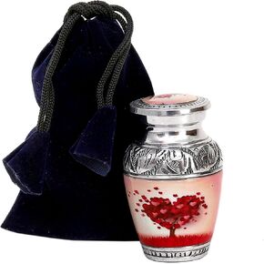 HLC Beautiful Small Lovely Beautiful Red Heart Cream Keepsake Urn Qnty 1 - Keepsake Urn for Human Ashes with 1 Velvet Box Bag - Peaceful Engraved Mini Memorial Affordable Keepsake Urn (3.5 cu.in) in Saudi Arabia