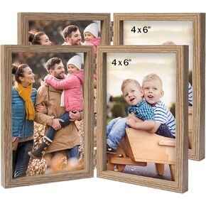 ORIVAN 2 Pack 5x7 Double Picture Frames Hinged Folding Photo Frames with Glass Vertical Stand Frames (White)