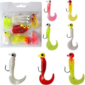 مجموعة طعوم صيد ناعمة مكونة من 17 قطعة، مجموعة خطافات راس كرابي جيغز من البلاستيك الناعم، طعم ذيل دودي، طعوم انبوبية رائحة، طعوم عيون ثلاثية الابعاد لسمك السلمون المرقط والسلمون المرقط والبلوجيل in Kuwait