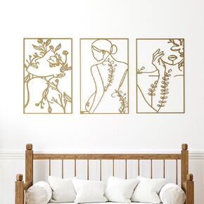 ديكور حائط تجريدي بسيط - مجموعة من 3 قطع ذهبية بسيطة على شكل جسم انثى بخط واحد باطار معدني، منحوتات انثوية جمالية عصرية لغرفة النوم والحمام، منحوتات تجريدية للمنزل in Kuwait