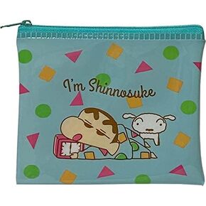 حقيبة مستحضرات التجميل من الفينيل مسطحة صغيرة بسحاب من كرايون شينشان 14 × 12 سم (باستيل)، اخضر، حوالي 5.5 (عرض) × 4.7 (ارتفاع) انش (14 × 12 سم) in Kuwait