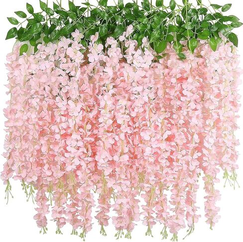 40 Pack Wisteria Flower Vines Garland, 3.75 Feet Artificial Flower Strings, Fake Hanging Flowers, Silk Wisteria Garland Flowers, Wisteria Vine for Wedding, Garden, Wall Decoration (Yellow) in Kuwait
