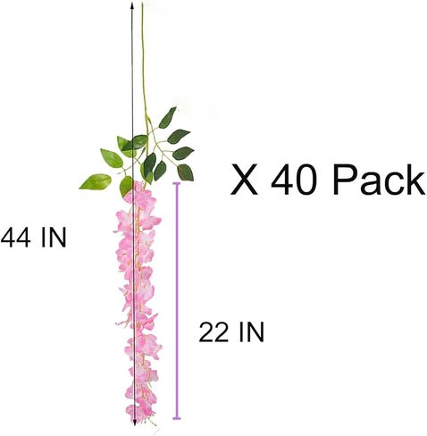 40 Pack Wisteria Flower Vines Garland, 3.75 Feet Artificial Flower Strings, Fake Hanging Flowers, Silk Wisteria Garland Flowers, Wisteria Vine for Wedding, Garden, Wall Decoration (Yellow) in Kuwait