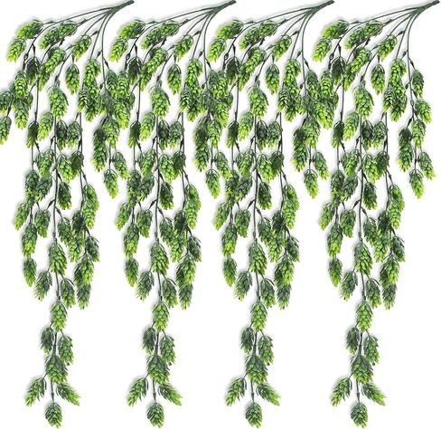 Ollain Artificial Flowers Vine Garland 4pcs Bush Fake Hops Flower Stems Artificial Hanging Plants in Frosted Green for Indoor Outdoor Festive Wedding Party Home Office Decoration in Kuwait