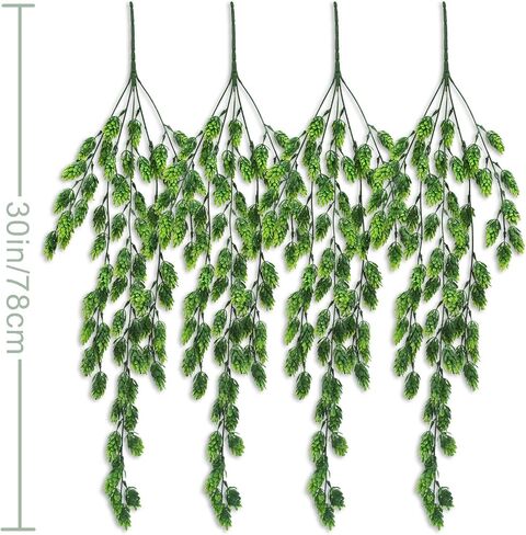 Ollain Artificial Flowers Vine Garland 4pcs Bush Fake Hops Flower Stems Artificial Hanging Plants in Frosted Green for Indoor Outdoor Festive Wedding Party Home Office Decoration in Kuwait