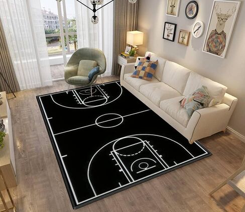 Home Area Runner Rug Pad Basketball Court with Black in Thickened Non Slip Mats Doormat Entry Rug Floor Carpet for Living Room Indoor Outdoor Throw Rugs, Multi9, 4'x5'3''（120cm*160cm） in Saudi Arabia