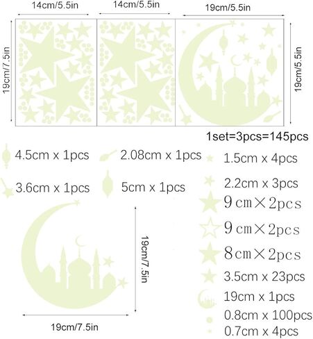 ملصقات حائط متوهجة في الظلام على شكل نجوم، CAYUDEN ساطعة متوهجة في الظلام والنجوم والقمر ورق جدران مضيء لنجوم السقف باللون الأزرق يتوهج في الظلام ملصقات جدارية على شكل نجوم متوهجة لتزيين السقف لغرفة النوم in Kuwait