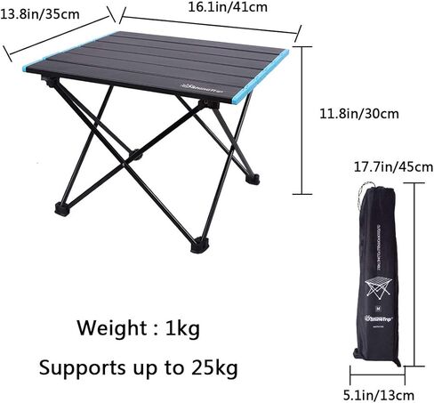 طاولة تخييم محمولة قابلة للطي من AOUTACC، طاولة تخييم خفيفة الوزن وقابلة للطي وقابلة للطي من الألومنيوم مع حقيبة حمل للنزهة والطهي والتخييم ومهرجان الشاطئ (أسود) in Kuwait