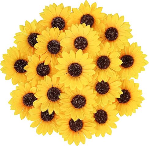 Levana.m 50pcs رؤوس عباد الشمس وهمية، 3.94 بوصة عباد الشمس الزهور الاصطناعية الحرير الأصفر عباد الشمس ديكور DIY بها بنفسك حفل زفاف الطفل دش الزفاف دش ديكورات المنزل in Kuwait