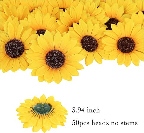 Levana.m 50pcs رؤوس عباد الشمس وهمية، 3.94 بوصة عباد الشمس الزهور الاصطناعية الحرير الأصفر عباد الشمس ديكور DIY بها بنفسك حفل زفاف الطفل دش الزفاف دش ديكورات المنزل in Kuwait