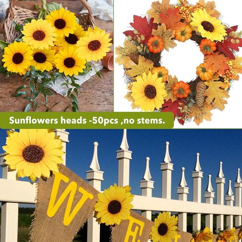 Levana.m 50pcs رؤوس عباد الشمس وهمية، 3.94 بوصة عباد الشمس الزهور الاصطناعية الحرير الأصفر عباد الشمس ديكور DIY بها بنفسك حفل زفاف الطفل دش الزفاف دش ديكورات المنزل in Kuwait