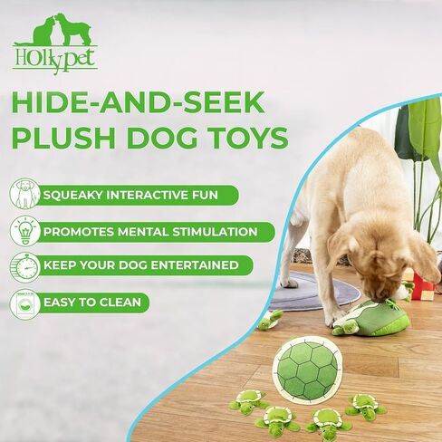 Hollypet Hide and Seek Squeaky Dog Toy, Designed Interactive Puzzle Plush Stuffed Puppy Toy, Tortoise (Shell + 5 Tortoises) in Kuwait