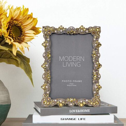 إطار صورة عتيق مرصّع بالجواهر مقاس 4 × 6 من نايكي هوم مع زجاج عالي الوضوح لشاشة سطح المكتب على سطح الطاولة، إطار صورة متلألئة للزينة بنمط بيوتر لمسات نهائية أفقيّة ورأسية in Kuwait