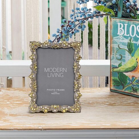 إطار صورة عتيق مرصّع بالجواهر مقاس 4 × 6 من نايكي هوم مع زجاج عالي الوضوح لشاشة سطح المكتب على سطح الطاولة، إطار صورة متلألئة للزينة بنمط بيوتر لمسات نهائية أفقيّة ورأسية in Kuwait