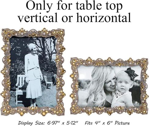 إطار صورة عتيق مرصّع بالجواهر مقاس 4 × 6 من نايكي هوم مع زجاج عالي الوضوح لشاشة سطح المكتب على سطح الطاولة، إطار صورة متلألئة للزينة بنمط بيوتر لمسات نهائية أفقيّة ورأسية in Kuwait