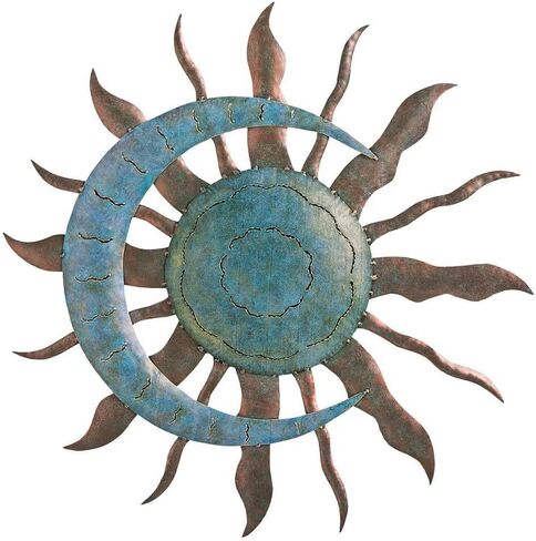 Wind & Weather Indoor Outdoor Recycled Metal Celestial Moon and Sun Wall Art Sculpture 28 Dia. x 1.25 D in Kuwait