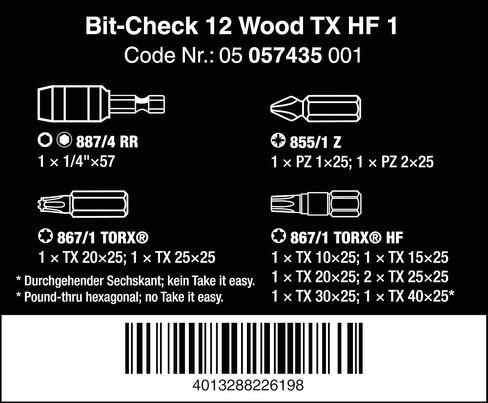Wera - 05057435001 - Bit Assortment, Bit-Check 12 Wood TX HF 1, 12 Pieces in Saudi Arabia