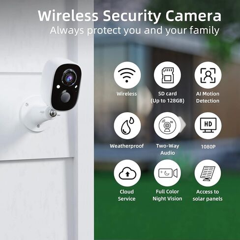 كاميرا IP لاسلكية للأمان في الهواء الطلق مع أضواء كاشفة وصفارة إنذار ولوحة شمسية، كاميرا واي فاي تعمل بالبطارية 5200 مللي أمبير في الساعة لأمن المنزل، رؤية ليلية ملونة، اكتشاف الذكاء الاصطناعي، محادثة ثنائية الاتجاه، SD/سحابة، Alexa (موديل CG6) in Kuwait