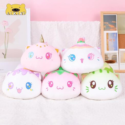 AIXINI Cute Strawberry Cat Plush Pillow 13.7" Pink Kitten Stuffed Animal, Soft Kawaii Cat Plushie Gift for Kids in Kuwait