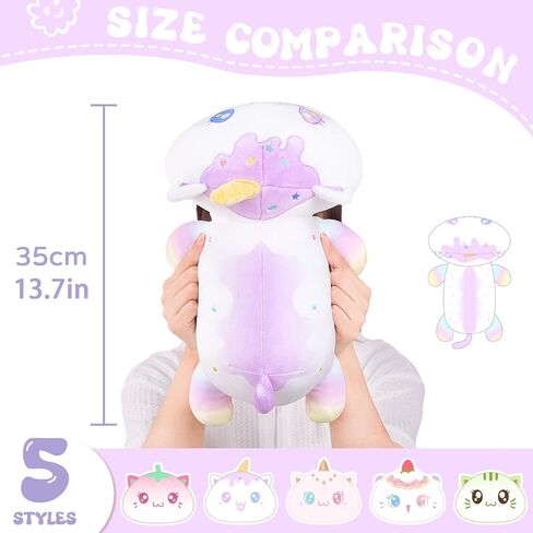 AIXINI Cute Strawberry Cat Plush Pillow 13.7" Pink Kitten Stuffed Animal, Soft Kawaii Cat Plushie Gift for Kids in Kuwait