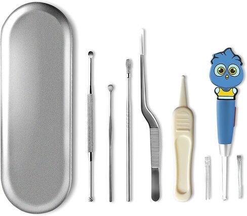 6 Pcs Ear Pick Ear Curette LED Light Earwax Removal Cleaner with Stainless Steel Storage Box in Saudi Arabia