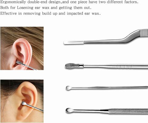 6 Pcs Ear Pick Ear Curette LED Light Earwax Removal Cleaner with Stainless Steel Storage Box in Saudi Arabia