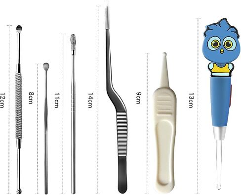 6 Pcs Ear Pick Ear Curette LED Light Earwax Removal Cleaner with Stainless Steel Storage Box in Saudi Arabia