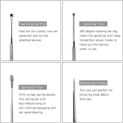 6 Pcs Ear Pick Ear Curette LED Light Earwax Removal Cleaner with Stainless Steel Storage Box in Saudi Arabia