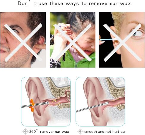 6 Pcs Ear Pick Ear Curette LED Light Earwax Removal Cleaner with Stainless Steel Storage Box in Saudi Arabia