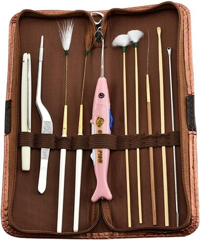 Hovico 10 قطع ملعقة حفر الأذن، عصا ريش الإوز، مجموعة أدوات إزالة شمع الأذن، مع فرشاة تنظيف صغيرة وصندوق تخزين in Kuwait