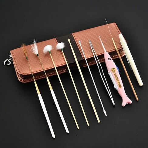 Hovico 10 قطع ملعقة حفر الأذن، عصا ريش الإوز، مجموعة أدوات إزالة شمع الأذن، مع فرشاة تنظيف صغيرة وصندوق تخزين in Kuwait